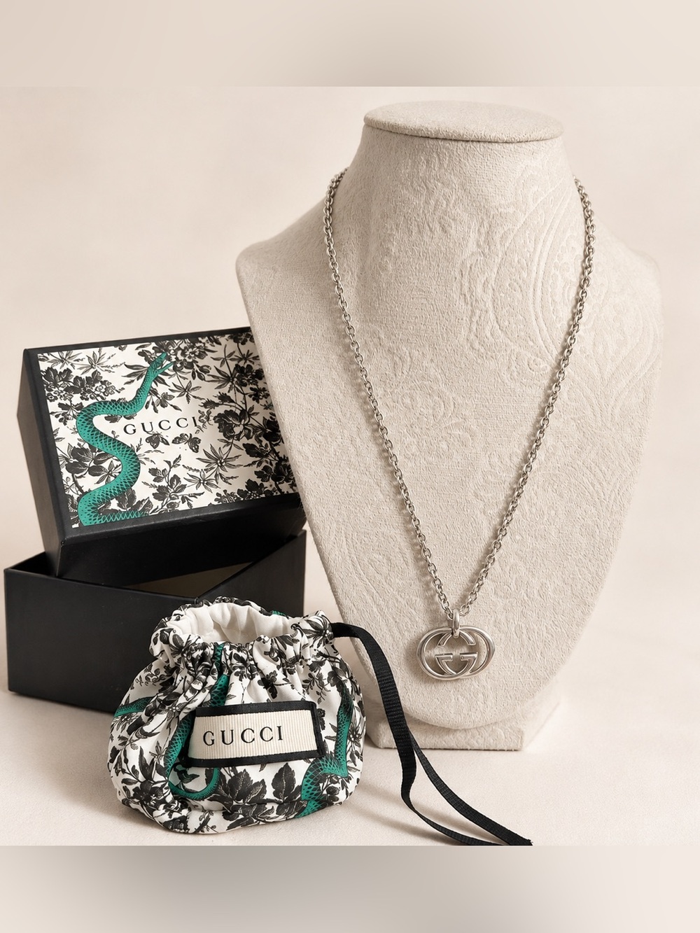 Gucci 925 Sterling Silver Double G Pendant Necklace on Chain